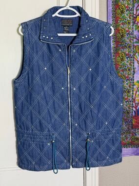 Mureli Quilted Denim Vest Women’s M Blue Zip Front Studded Utility Vest